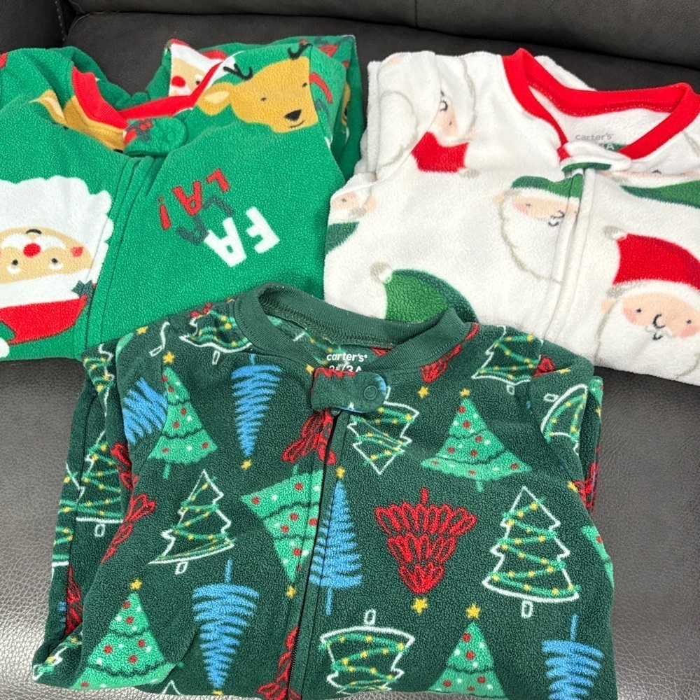 Carter's Green White Red Holiday Baby Sleepers